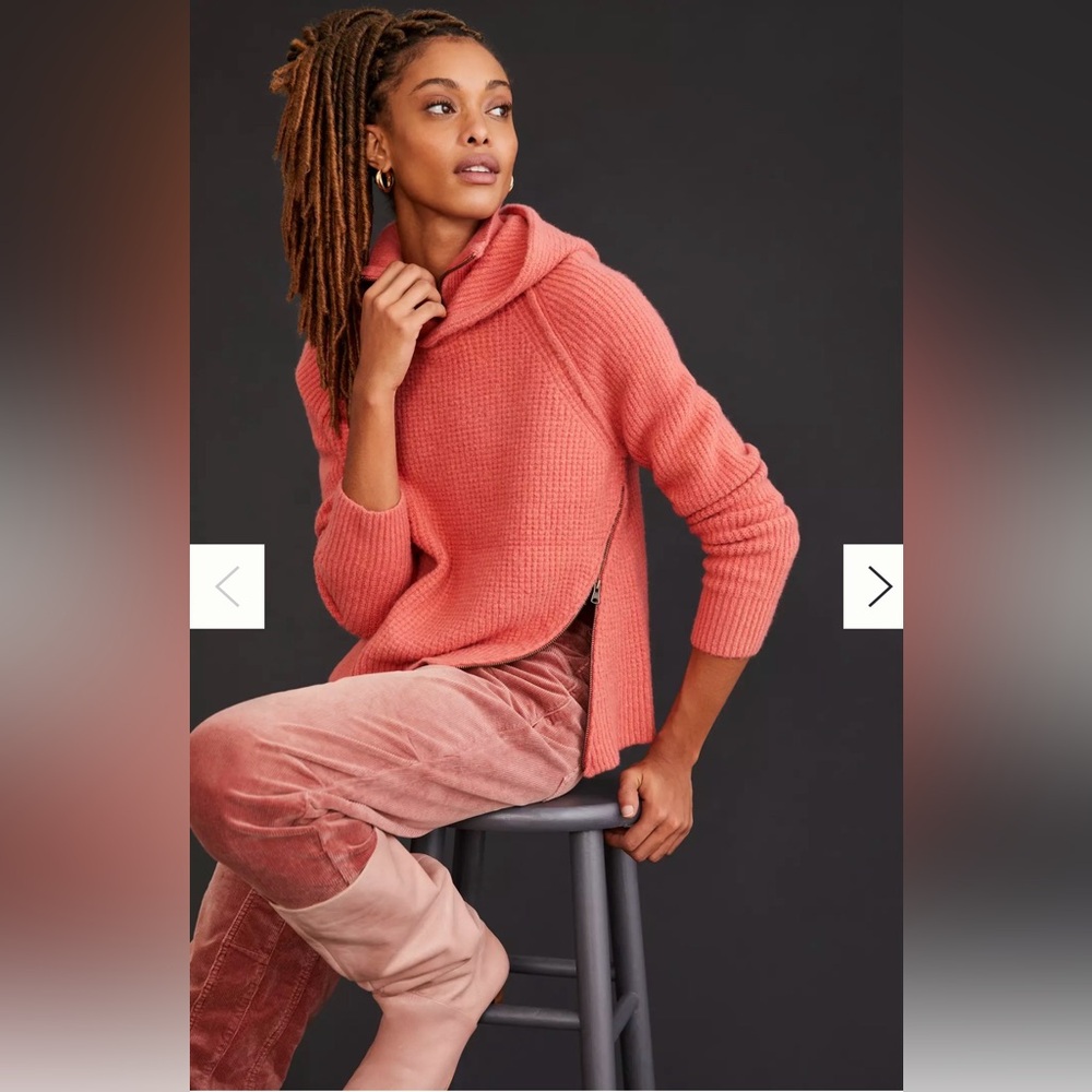 Pilcro Anthropology Side-Zip Sweater Hoodie, Coral Pink, Size M